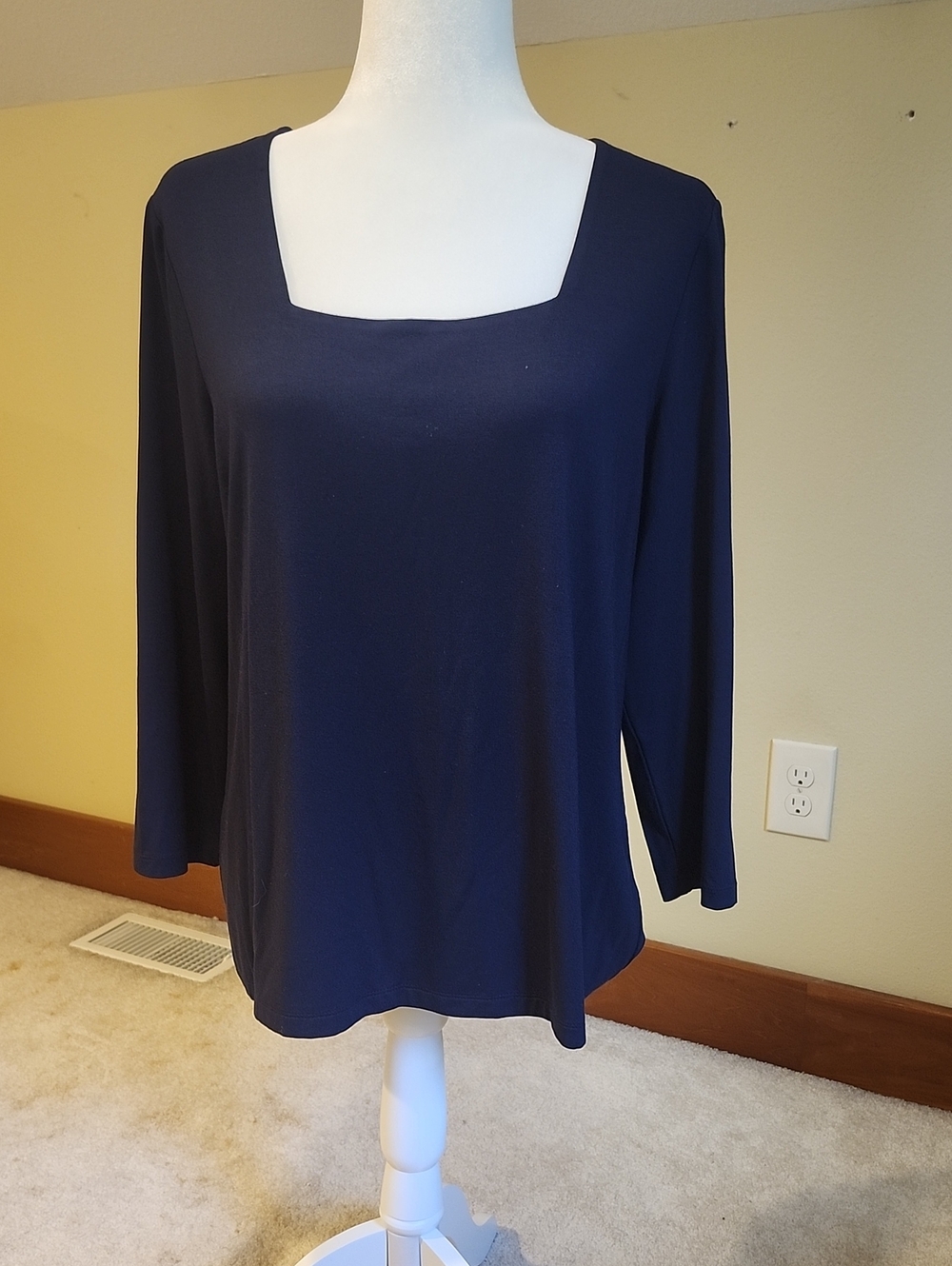 Chico's Navy Square-Neck Long Sleeve Top